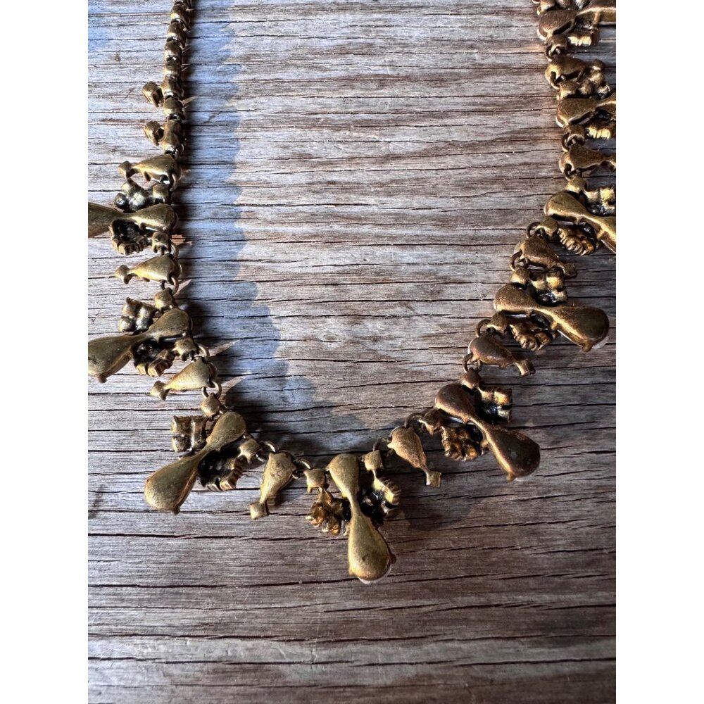 J.Crew Crystal Statement Necklace Antique Gold Tone Teardrop Rhinestone Bib - Picture 6 of 6